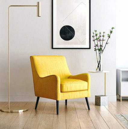 yellow chair in bright room
